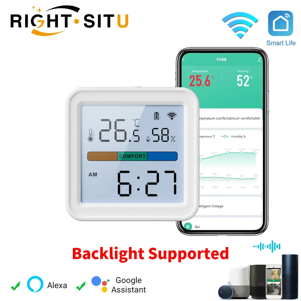 Tuya Neue WiFi Temperatur Feuchtigkeit Sensor Smart Leben Hintergrundbeleuchtung Hygrometer Thermometer Sensor Unterstützung Alexa Google Home Assistent