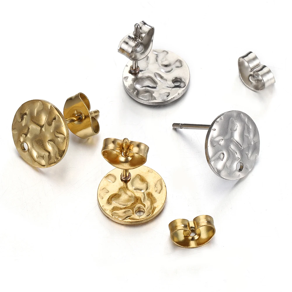 10 pçs/lote cor de ouro aço inoxidável em branco brinco studs base pinos com brinco plug orelha volta para diy jóias fazendo descobertas