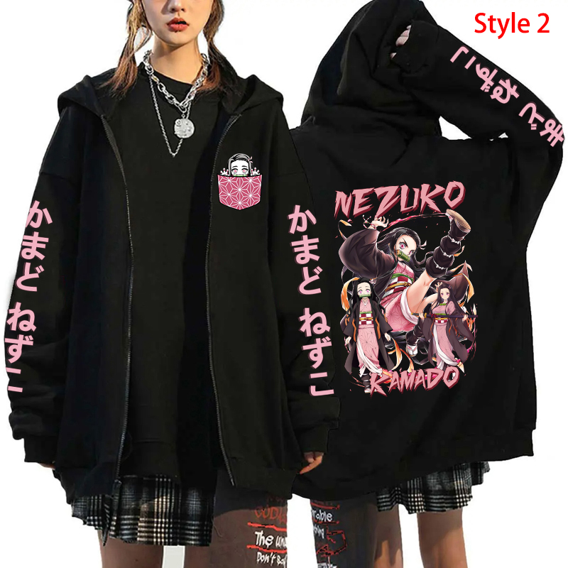 Otoño/Invierno nueva Sudadera con capucha Kamado Nezuko mujer Casual personalidad cremallera con capucha jerseys abrigo ropa de calle moda Anime sudadera