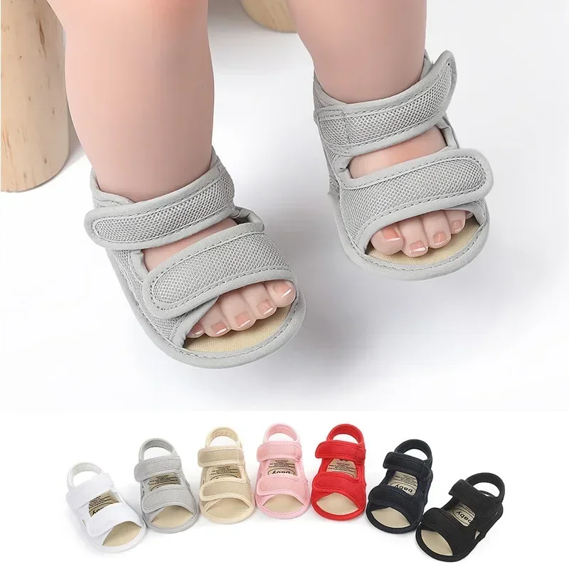 Sandálias unissex de verão para crianças de 0 a 18 meses, sapatos para meninas, cor sólida, pano líquido, respirável, sandálias para meninos e meninas