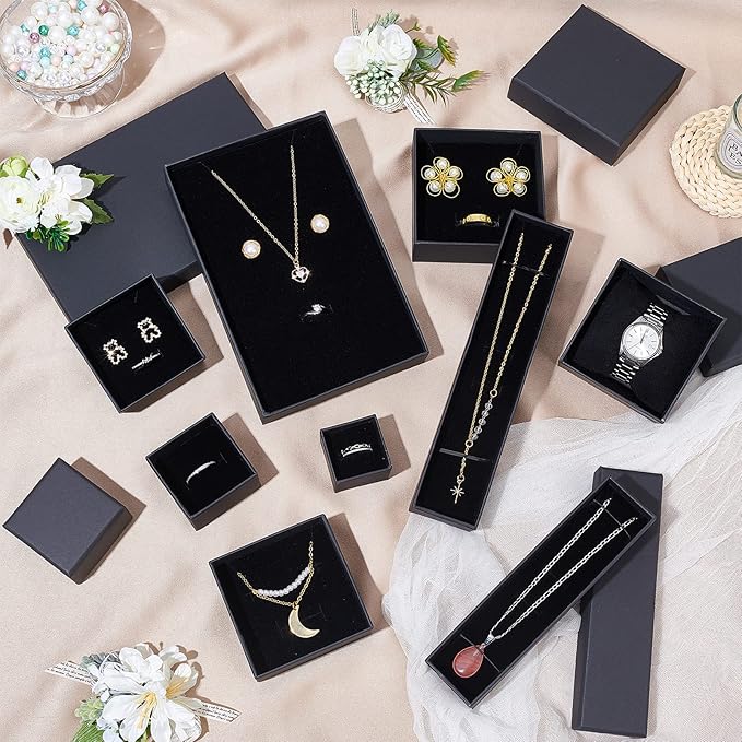 1 pçs preto quadrado jóias exibição presentes caixa organizador de noivado para anel brinco broche colar pulseira caixas de embalagem