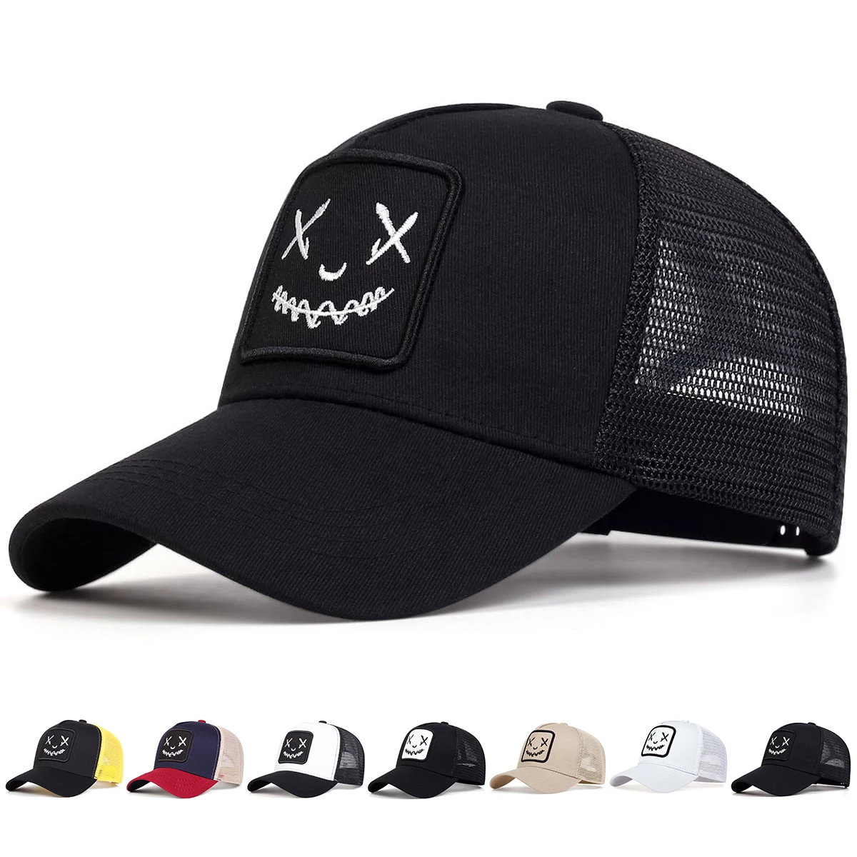 Unisex Ghost Face Embroidery Baseball Net Caps Spring and Summer Outdoor Adjustable Casual Hats Sunscreen Hat