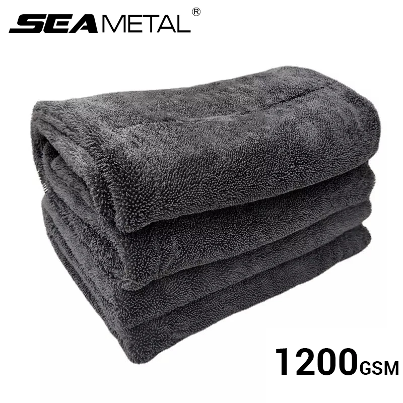 SEAMETAL Toalla de lavado de coches 1200GSM microfibra de doble cara paño de lavado de coches ultraabsorbente limpieza toalla de secado accesorios de lavado