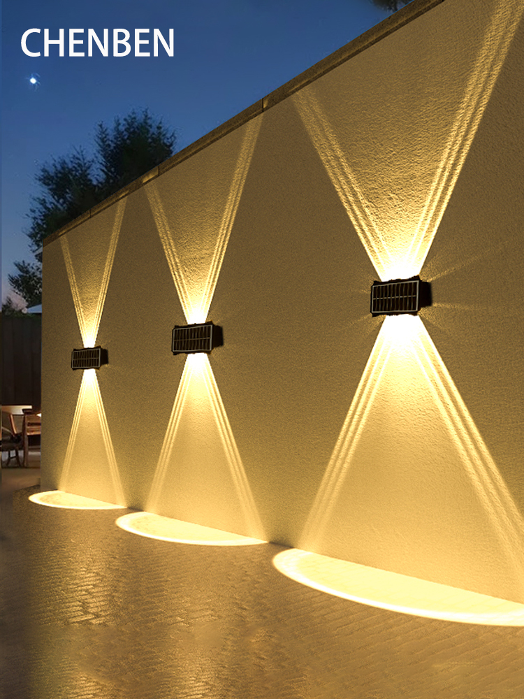Lámpara Solar de pared para exteriores, luz cálida impermeable, iluminación luminosa hacia arriba y hacia abajo, balcón, patio, decoración de jardín, luces de pared Exterior