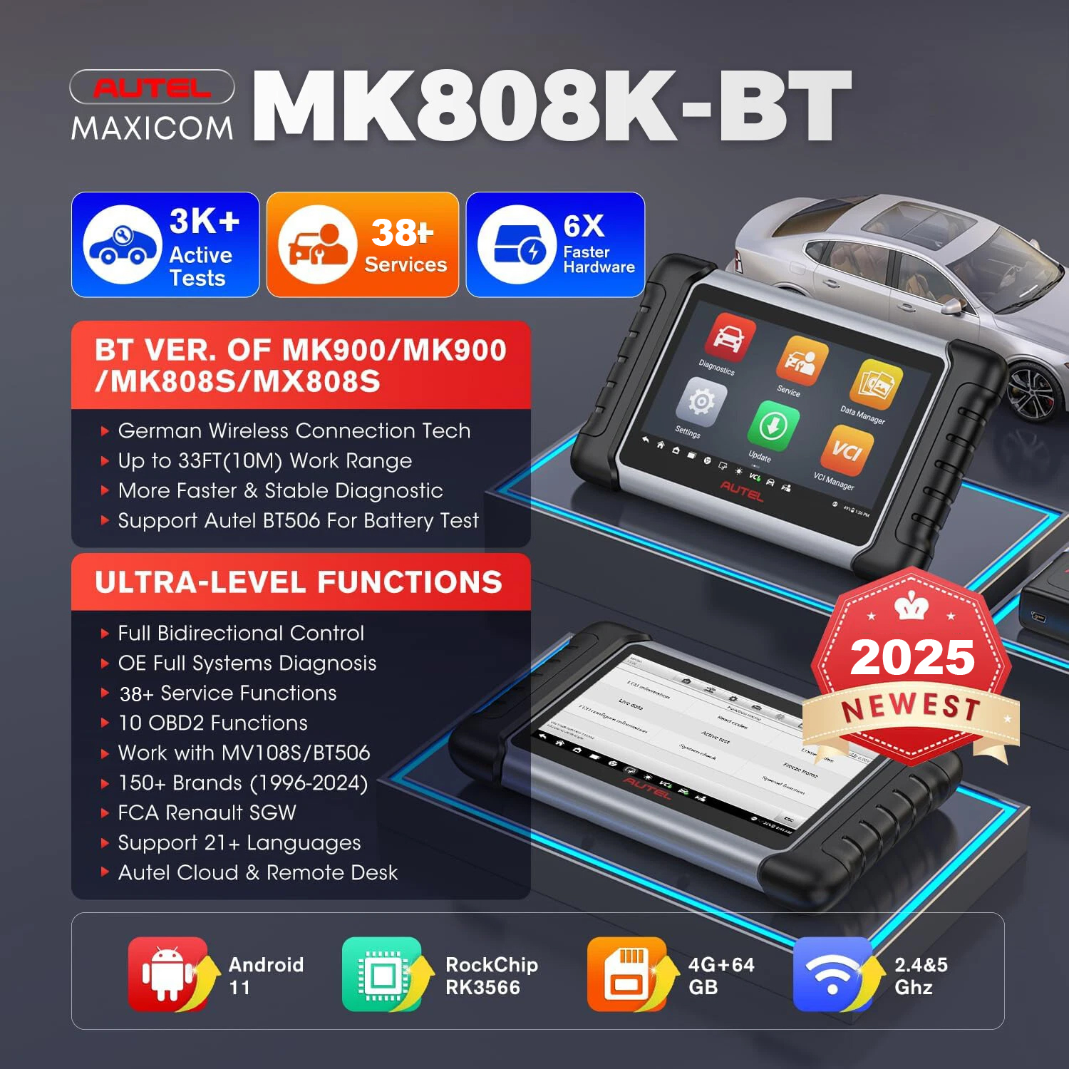 Autel MaxiCOM MK808KBT PRO OBD2 Сканер Automotivo Автомобильный диагностический сканер MK808K BT OBD 2-кодовый считыватель Кодирование ключей Активный тест