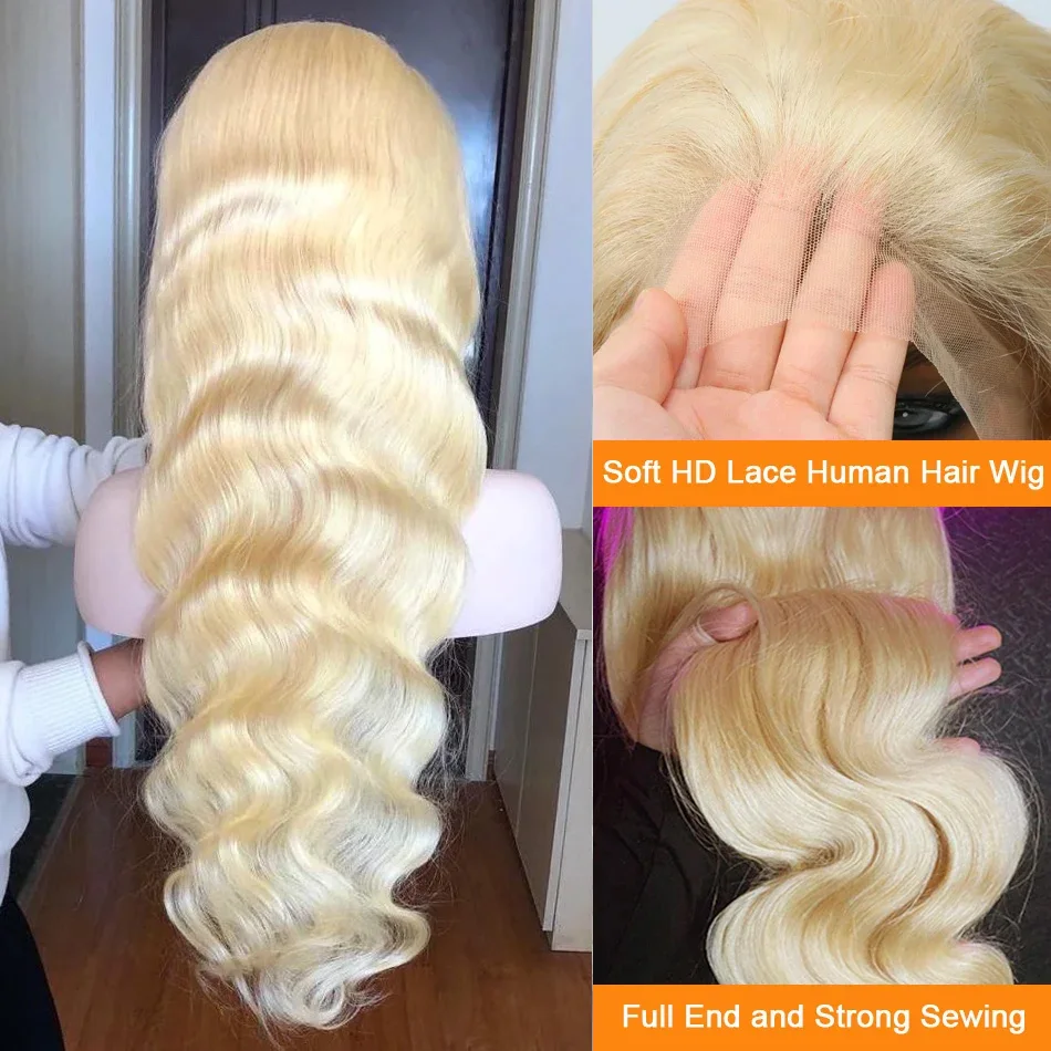 ブラジルのナチュラルヘアウィッグ,波状,ハニーブロンドカラー,13x4,13x6,30インチ,HD, 613
