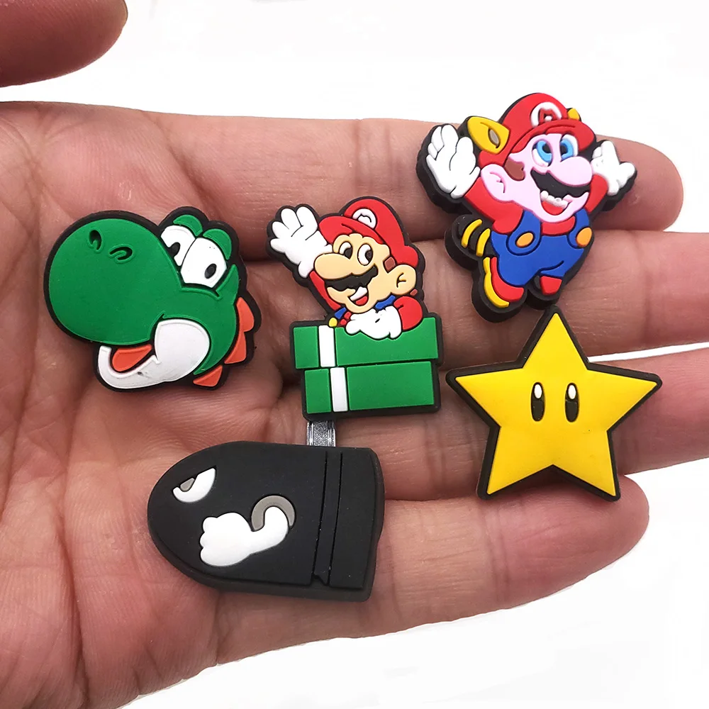 Miniso conjunto de amuletos de sapato da série mario, 27 peças, para tamancos, bolsa bogg, sandálias, decorações de sapato de pvc, acessórios de bolsa de praia
