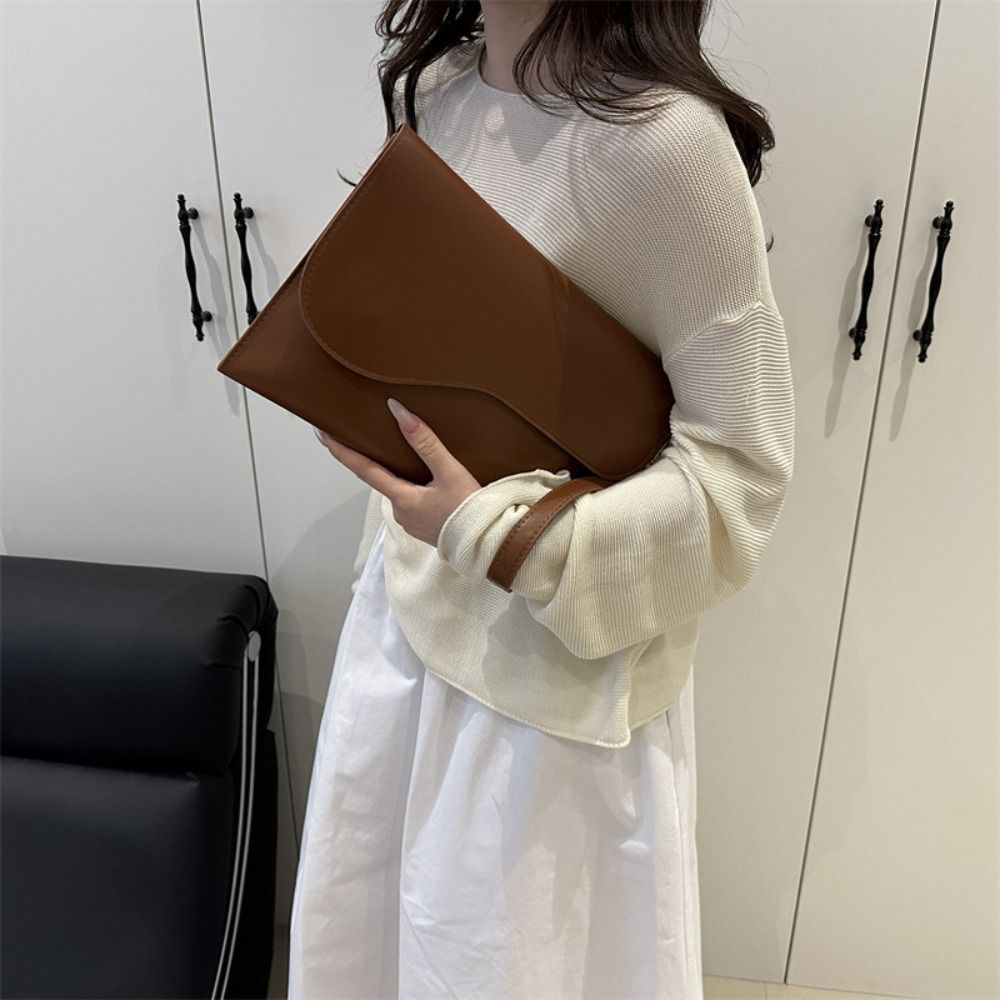 Simple Solid Color File Tote Bag PU Leather Business Briefcase Casual Office Document Handbag Travel