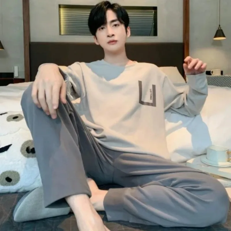 Plus Größe Männer Pyjama Set Langarm Lange Hosen Student Lose Beiläufige Nachtwäsche Loungewear Zwei Stück Set Cartoon Nachtwäsche