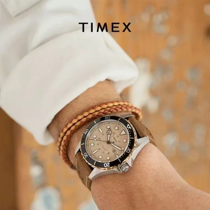 TIMEX 自動機械式時計男性アメリカンステンレス鋼スクラッチプルーフ防水ダイビングウォッチビジネスレジャーウォッチ