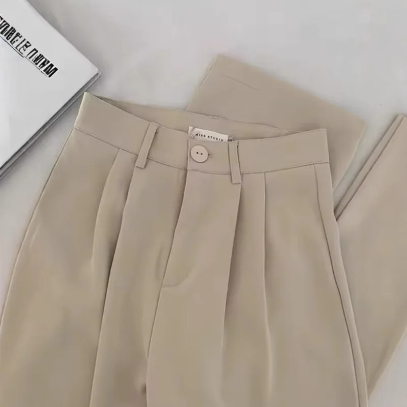 High Waist Women Suit Pants Fall Straight Office Ladies Korean Fashion Trousers Casual Button Loose Female Black Pants New 2025