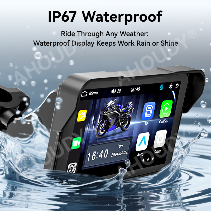 AHOUDY 5-дюймовый мотоциклетный навигационный экран Carplay IP67 Водонепроницаемый Android Auto Bluetooth 5G WiFi модуль
