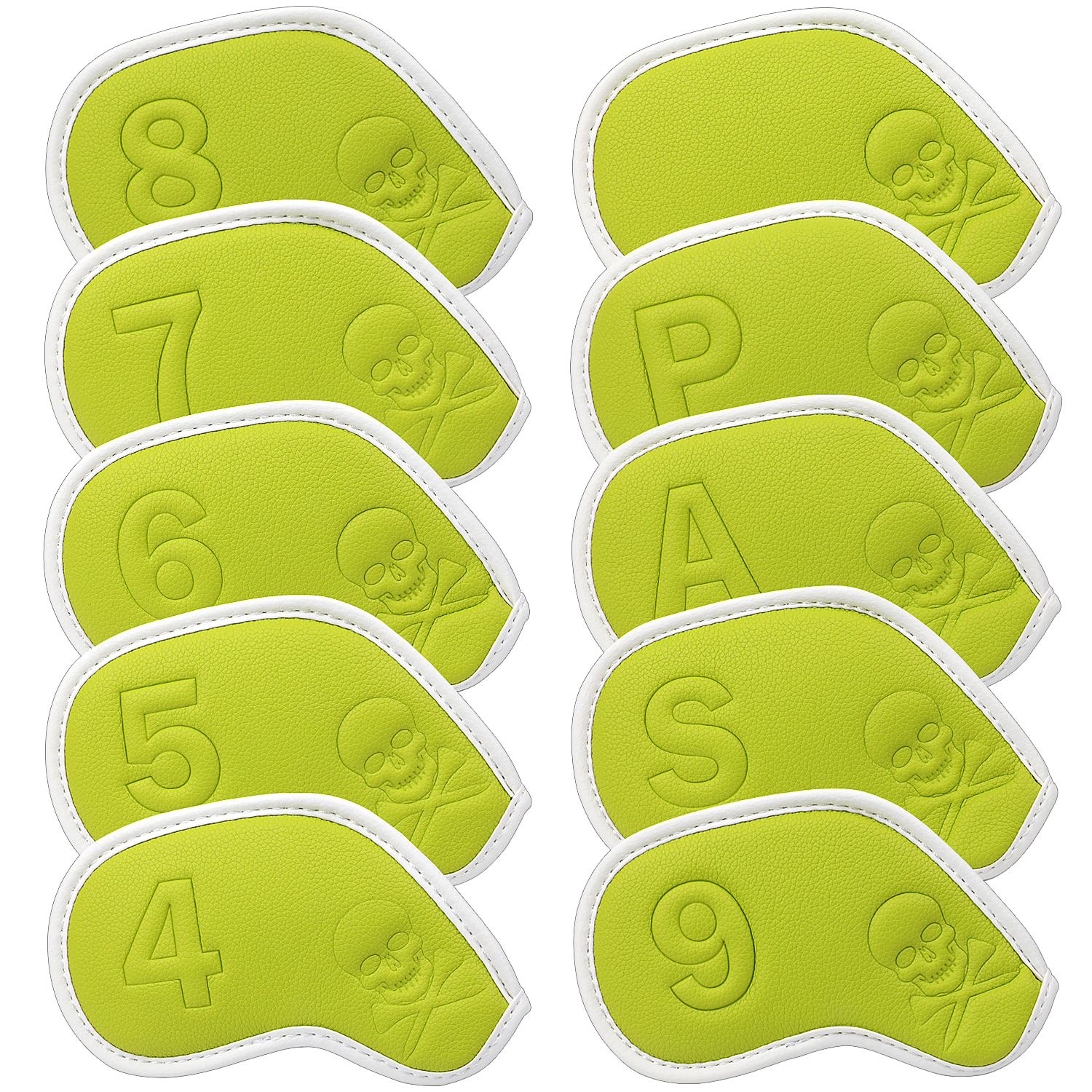 10 Stück pro Set aus massivem Leder mit Prägung, Zahlenfarbe, Rand, Golf-Schlägerhaube, Keile 4. 5.6.7.8.9.P.S.A Golfschlägerkopf-Eisenabdeckungen