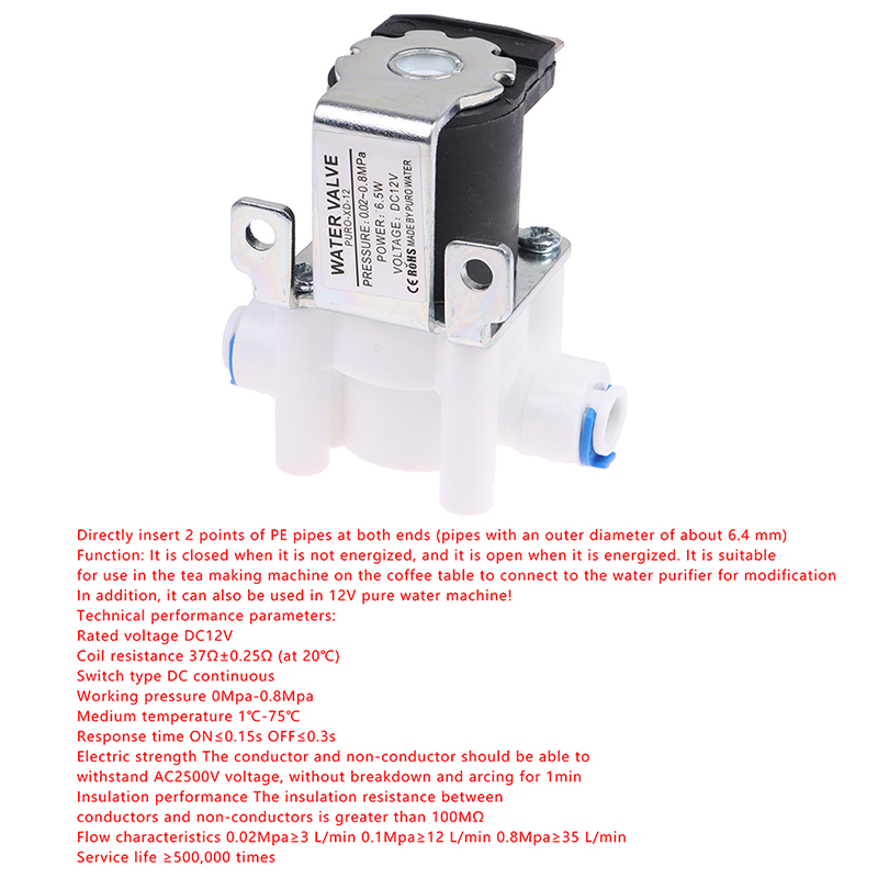 เครื่องทำน้ำบริสุทธิ์12V/24V วาล์วน้ำ1ชิ้นเครื่องกรองน้ำระบบรีเวิร์สออสโมซิส2จุดสวิทช์วาล์วเชื่อมต่อที่รวดเร็ว