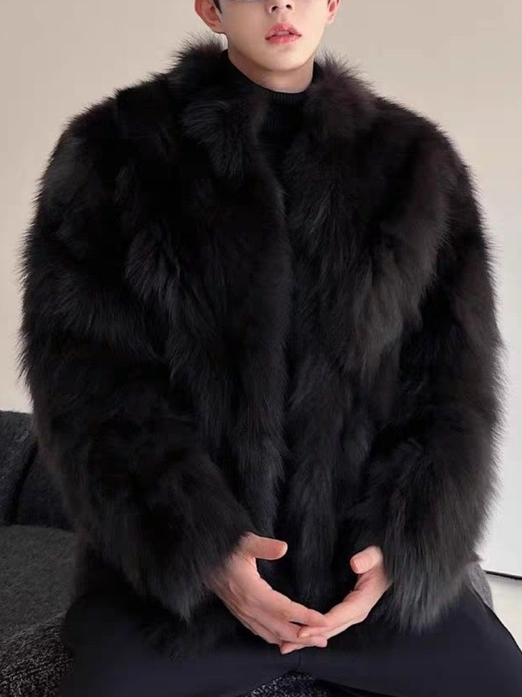 Pelz nachahmung Verdickt Männer Faux Fuchs Pelzmantel Männlichen Warme Mantel Langarm Neue Winter Faux Pelz Jacke Flauschigen Plüsch Pelz Mäntel