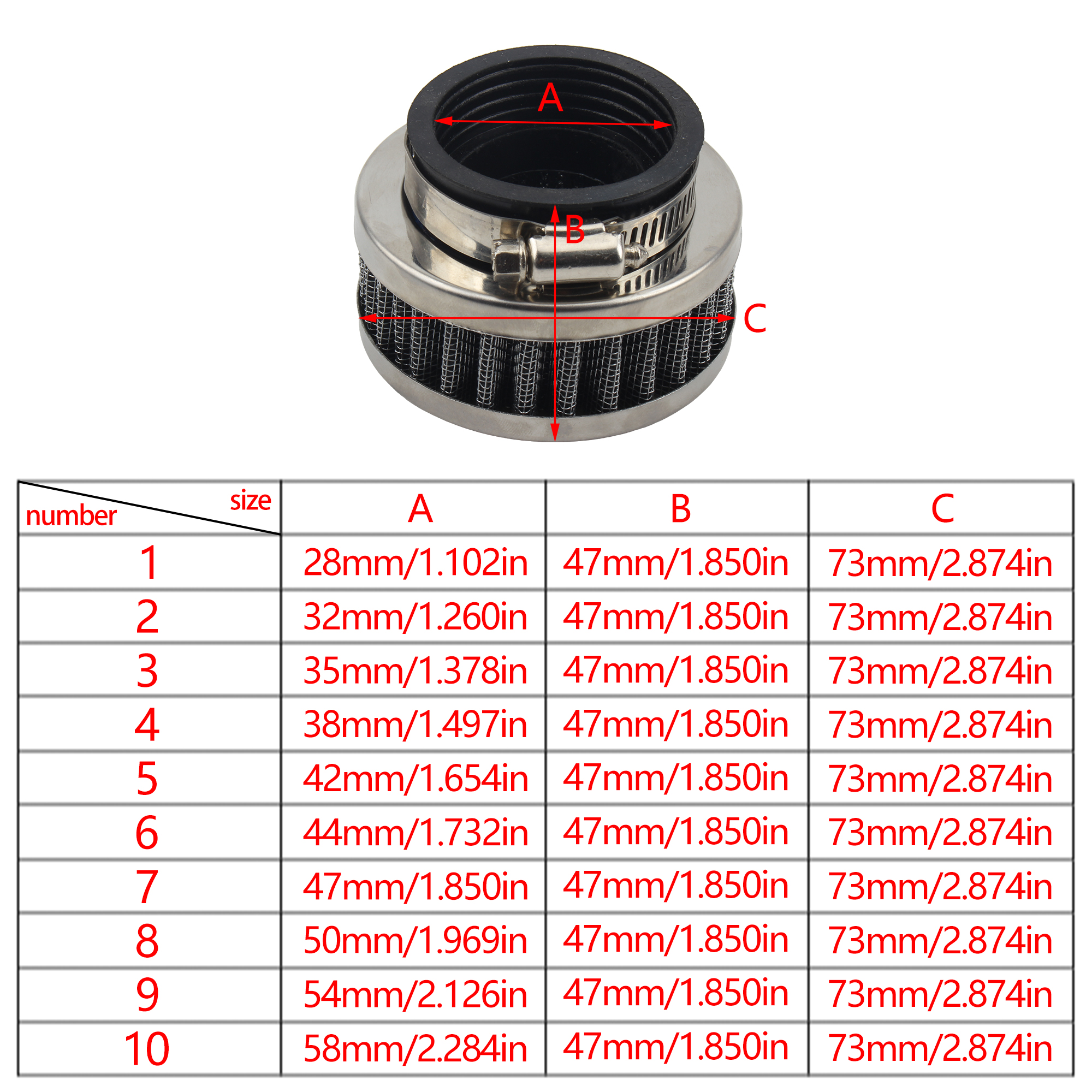 Motorrad 28-58mm Luftfilter High Flow Sport Einlass Universal für Honda Kawasaki Yamaha Moto Luftfilter ATV Pit Dirt Bike