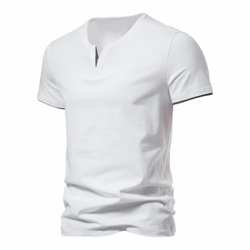 Herren Henley V-Ausschnitt Casual T-Shirts Sommer Einfarbig Slim Fit Kurzarm Männlich Atmungsaktiv Tägliche Tops T-Shirts Lose Sport Top