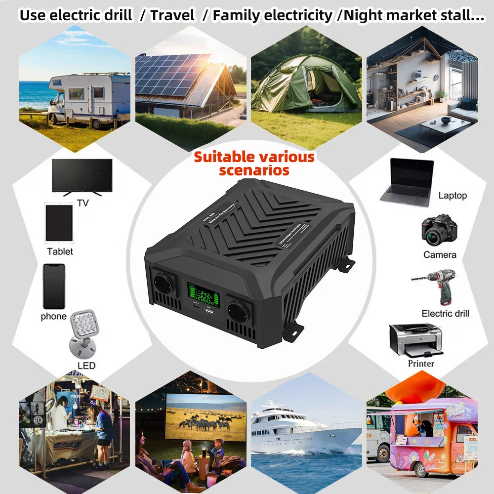 DATOU BOSS reiner Sinus-Wechselrichter, 12 V, 24 V, 1200 W, 2300 W, zwei Spannungen, unterstützt DC-Wechselstrom-Wechselrichter, 12 V auf 220 V, EU-Spitzenleistung 4000 W
