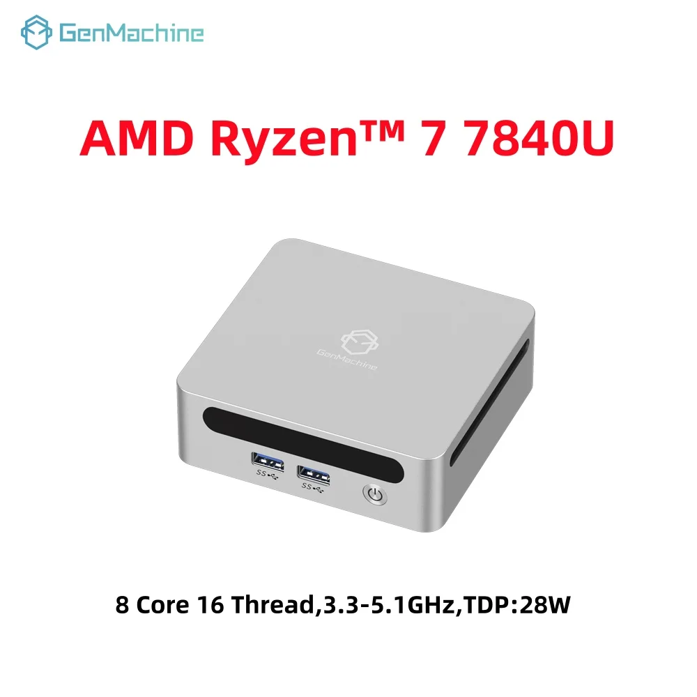 GenMachine Мини-ПК USB4 2.5G LAN Ryzen 7 7840U 6800U 6800H Windows 11 LPDDR5 24G 6400 МГц WIFI6 Мини-ПК игровой компьютер