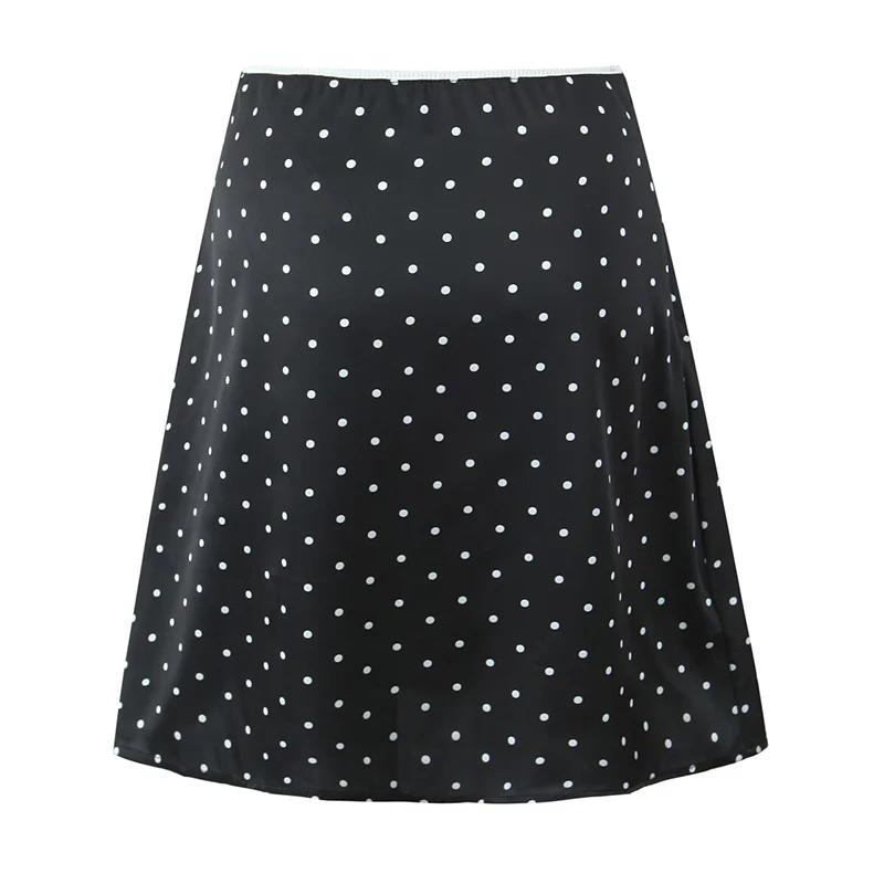YENKYE 2025 ผู้หญิงวินเทจสีดําสีขาว Polka Dot A-Line เข่าความยาวกระโปรงเซ็กซี่ต่ําเอววันหยุดฤดูร้อนกระโปรง