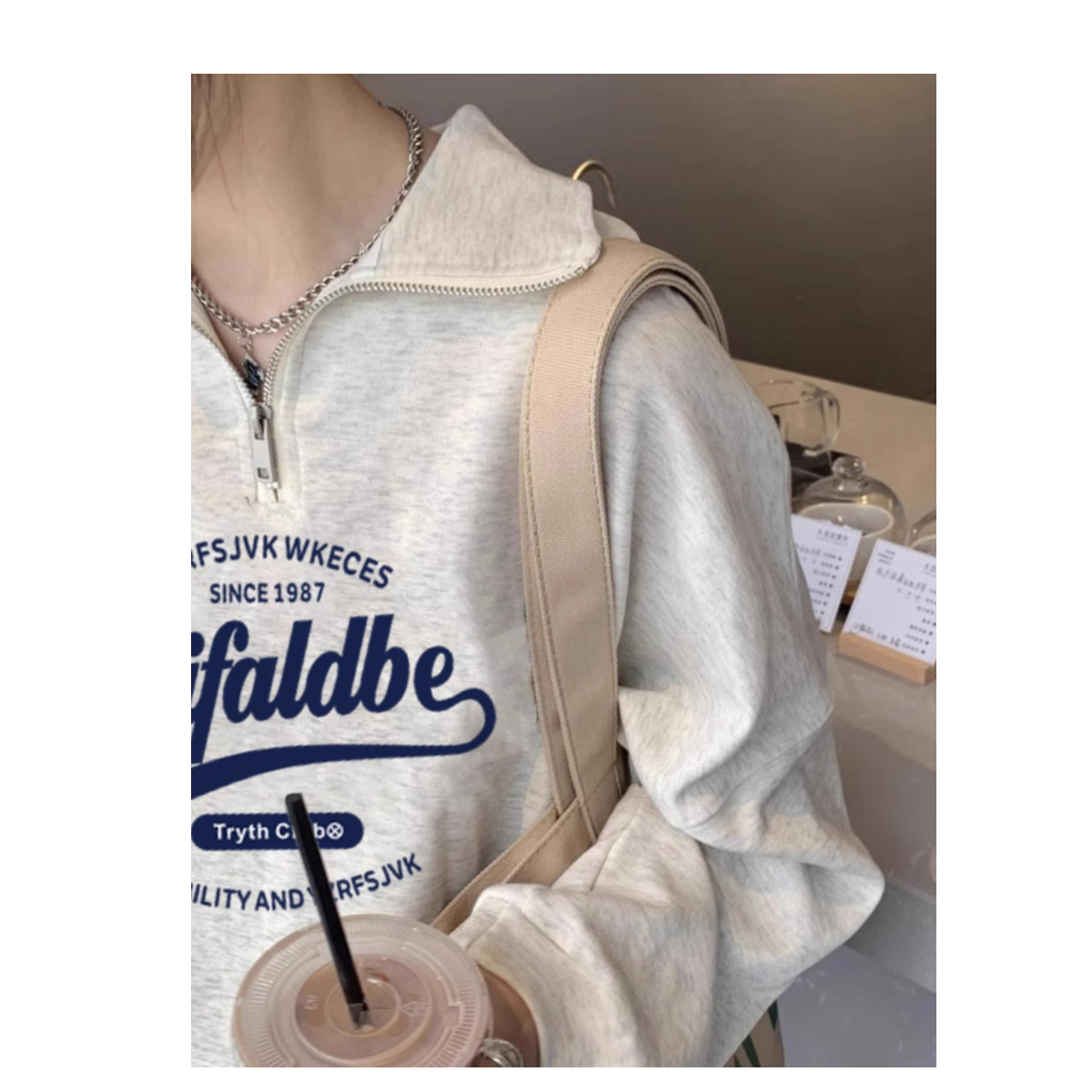 Loose Long Sleeve Polo Neck Half Zipper Sweatshirt Women's Korean Sle Autumn Winter New Letter Print Lazy Sle Pullover