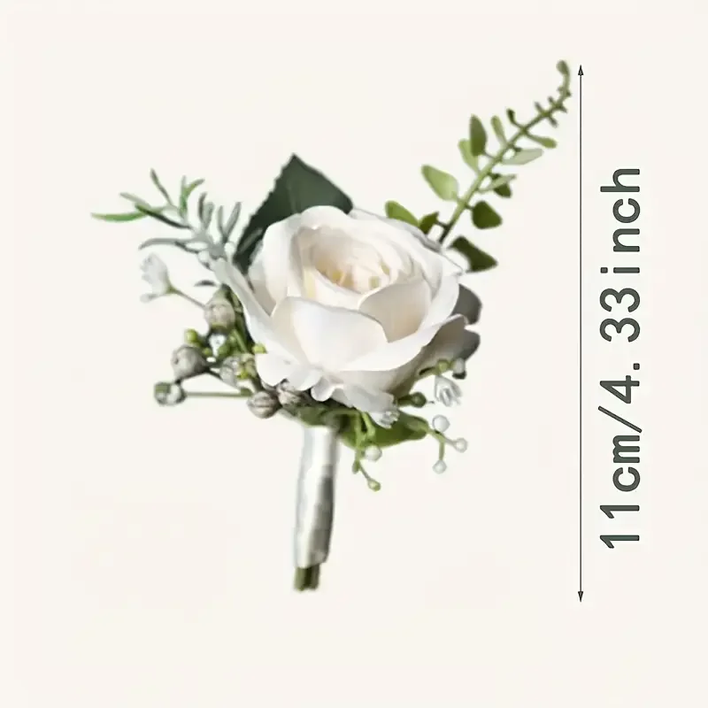 Eleganti fiori all'occhiello dello sposo per abiti da uomo, rose artificiali, corpetto da polso, accessori da sposa