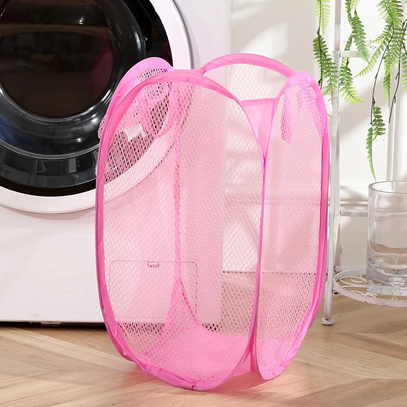 Cesta de roupas sujas dobrável de malha, cesta de roupas sujas minimalista monocromática, cesta de lavanderia de banheiro doméstico