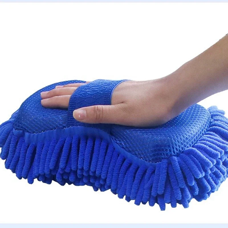 2Pc Blue Microfiber Chenille Car Wash Sponge Care Washing Brush Pad Cleaning Tool Auto Washing Towel Gloves Styling Accessories