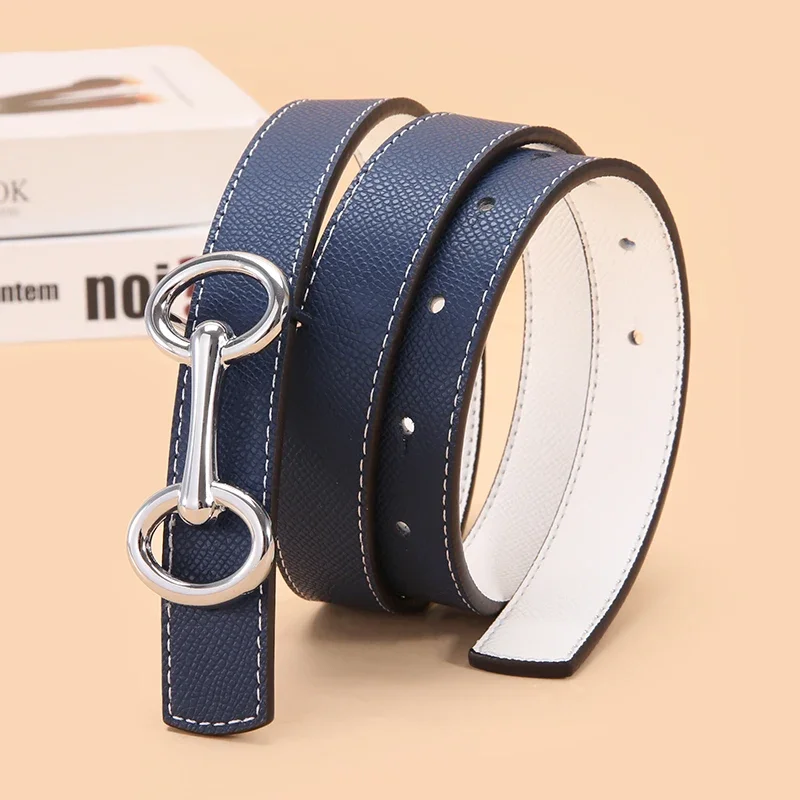 Nuevo cinturón fino de cuero de vaca con hebilla lisa de lujo para mujer, cinturón estilo Instagram Simple y de moda de 2,5 cm