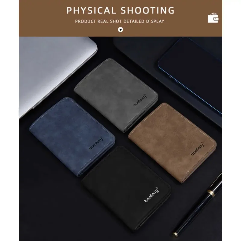 Men's Wallet Slim Sanded Leather Multi Card Holder Minimalist Casual Business Wallet for Men Compact Multi Function Short Wallet