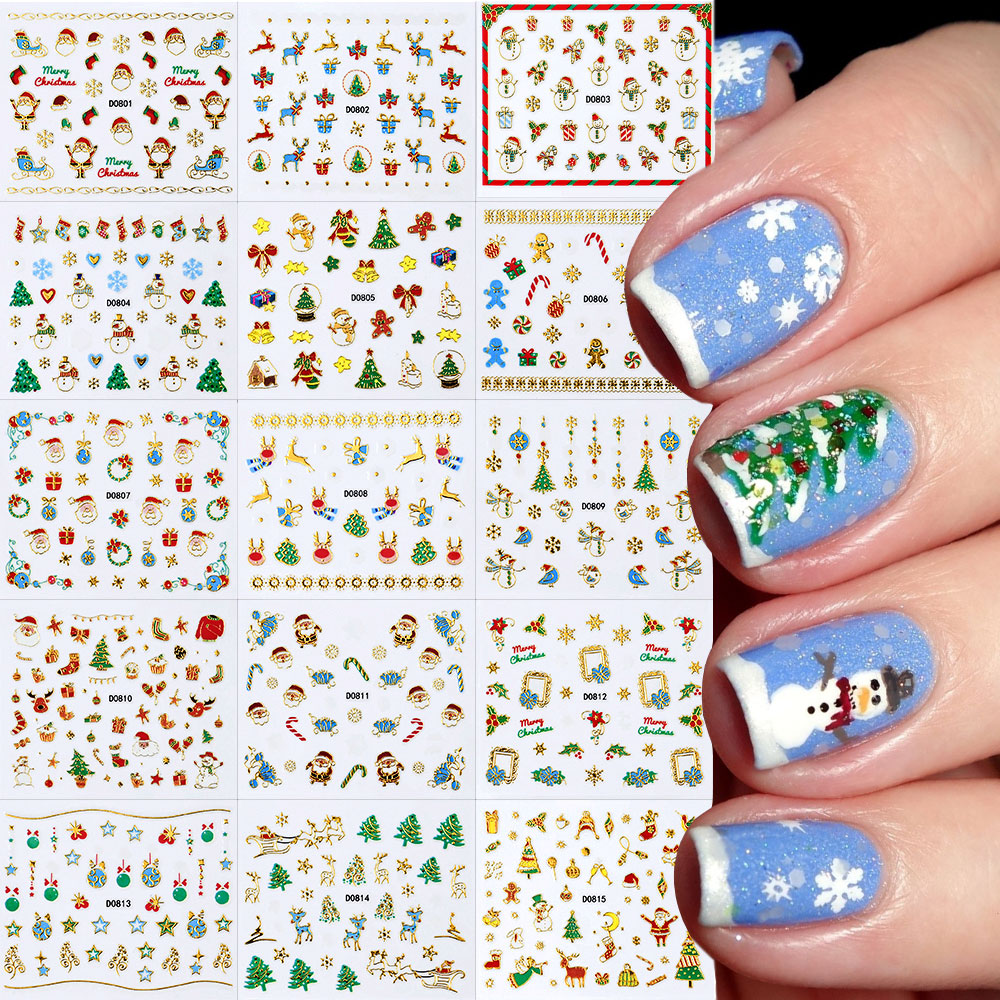 30Sheets Christmas Nail Stickers 1000+ Patterns Christmas Nail Art Decals Adhesive Nail Decals with Deer Snowman (Classic Style)