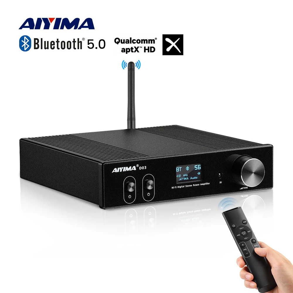 Aiyima d03 amplificador bluetooth 150wx2 estéreo de som hifi amplificador subwoofer usb dac oled APTX-HD diy 2.1 áudio doméstico