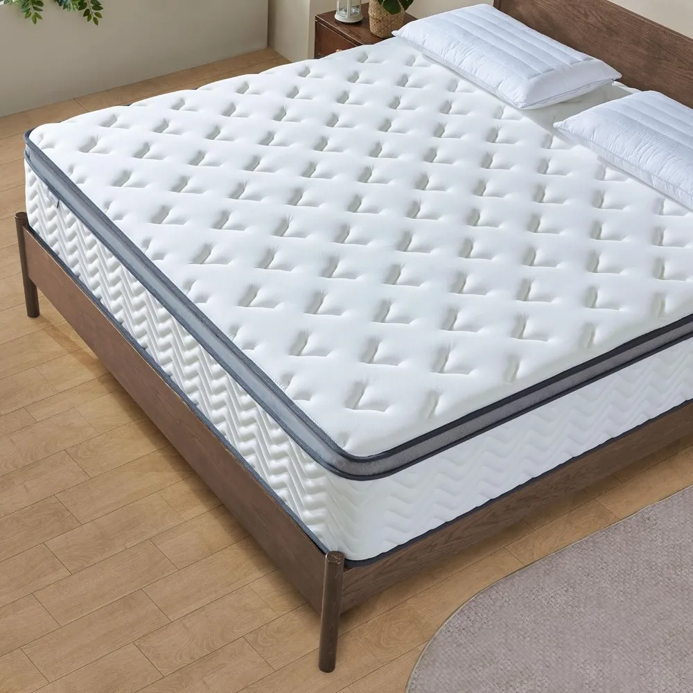 Queen Size Mattress, 12 Inch Hybrid Mattress with Memory Foam and Individual Pocket Springs for Motion Isolation, Pressure Relie