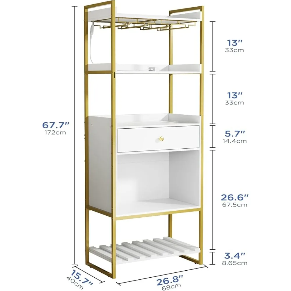 LED Wine Bar Cabinet with Glass Rack and drawer for Home, Dining and Living Room, 67" Liquor Cabinet Wine Rack Storage