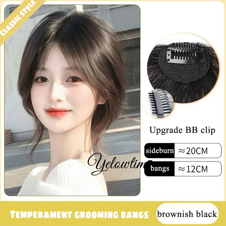 Flequillo de aire falso sintético para mujer, flequillo Natural para la frente, peluca con flequillo de pelo, Clip Invisible corto, extensiones de cabello