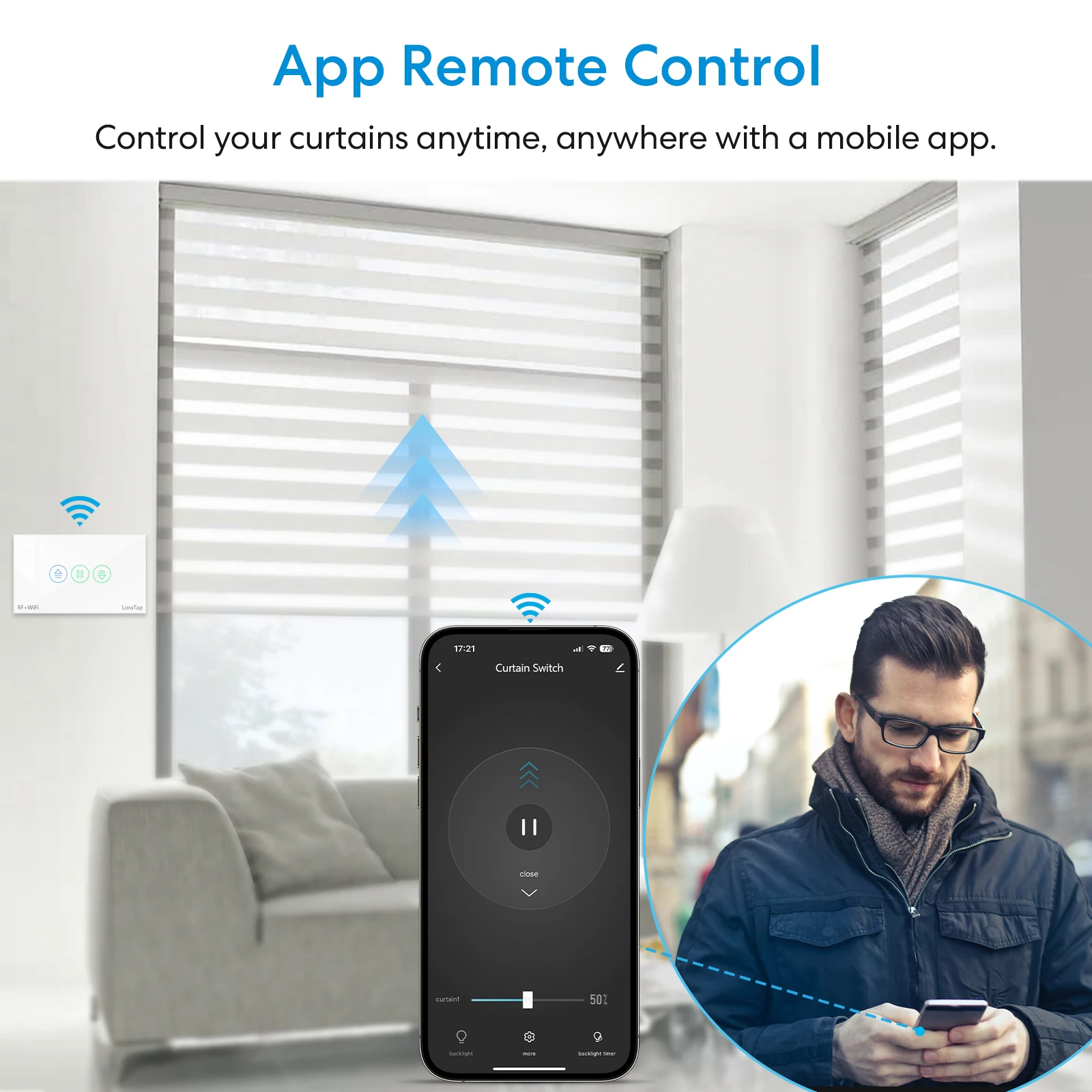 Interruptor de Control remoto para persiana enrollable de motor, RF, WiFi, App, temporizador, Tuya Smart Life, Alexa y Google Home