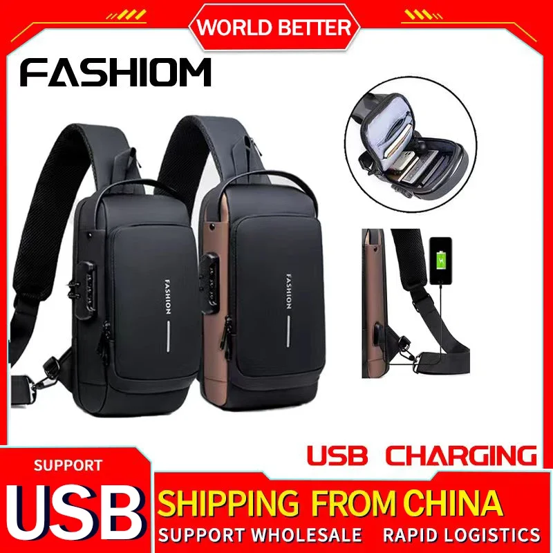 Bolsa anti-roubo para homens, pacote crossbody, sling de ombro, carregamento USB, escola, viagem curta, ginásio, pacote de esportes masculino, mais novo