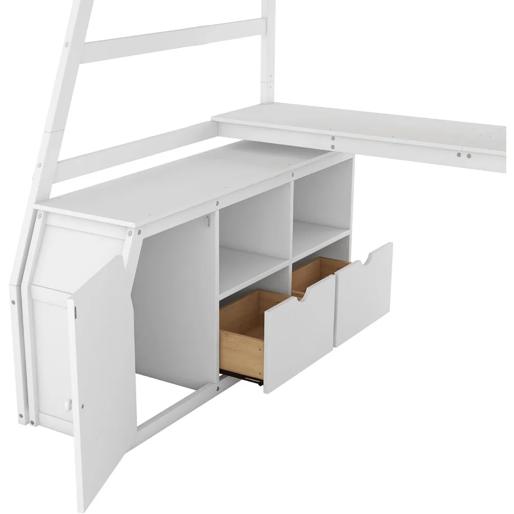 Twin Loft Bed. Twin Loft Bed with Stairs &Desk, Wood Loft Bed Frame with Storage Drawers and Cabinet,High Bed with Storage