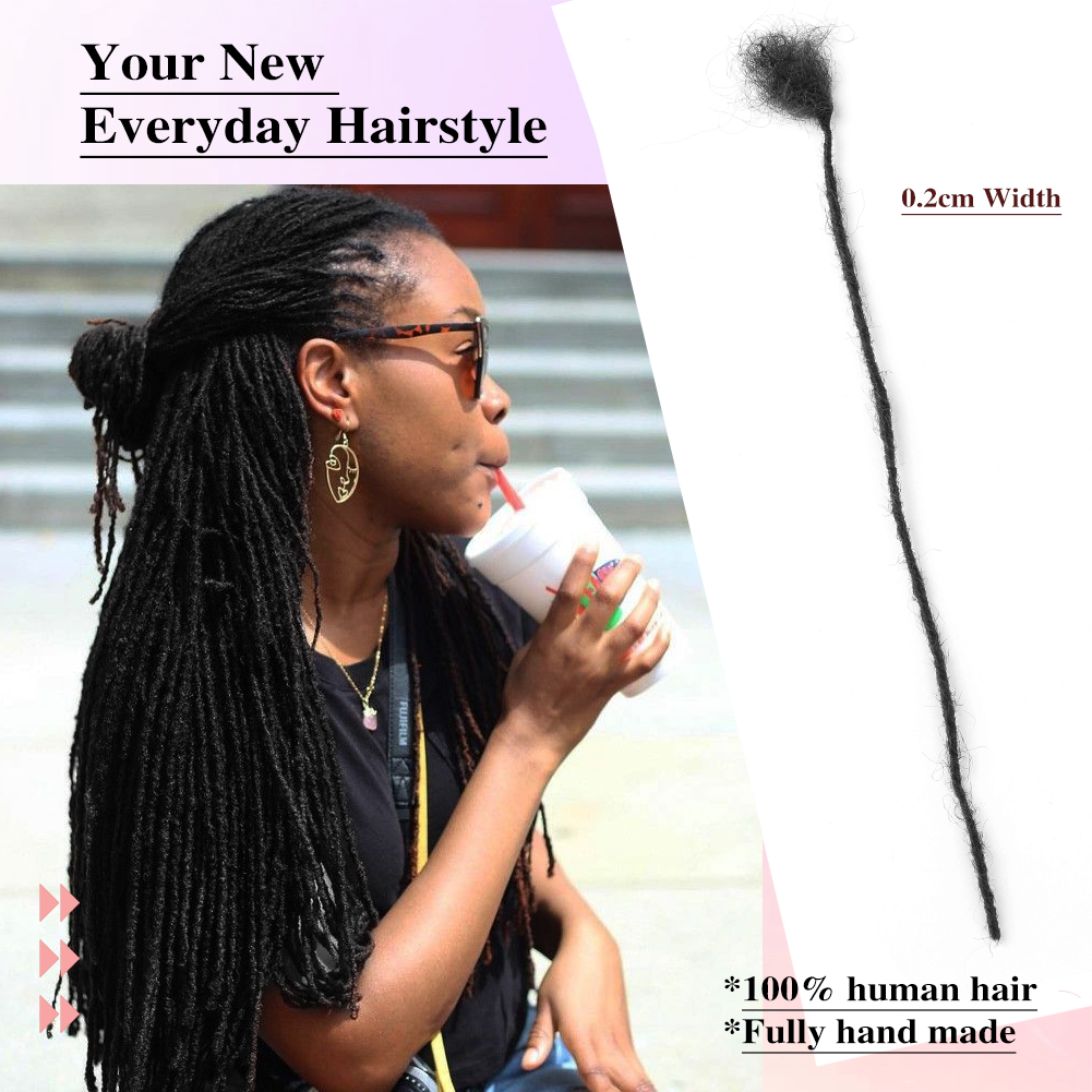 Dreadlocks Cheveux humains vierges brésiliens, 10 mèches, tresse au crochet, extensions de cheveux, 0.2cm, tresse crépue Microlocks