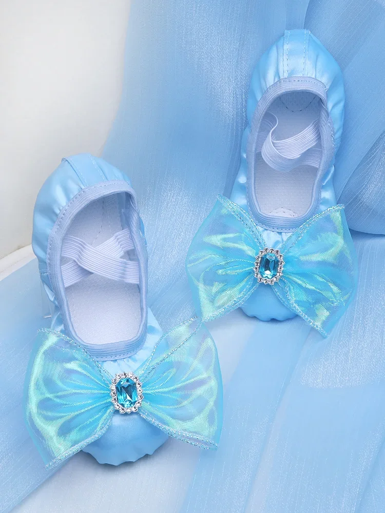 สาวโบว์การ์ตูนบัลเล่ต์รองเท้าเด็กรองเท้าแตะเต้นรํา Professional Soft Sole หญิงบัลเล่ต์โยคะยิมเด็กเต้นรํารองเท้า