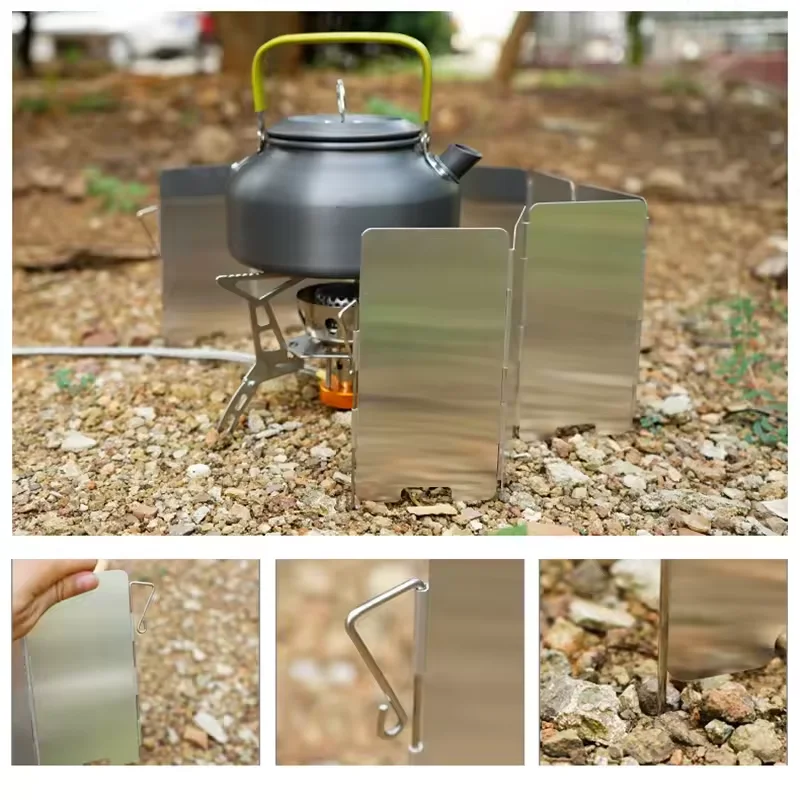 屋外ストーブウインドシールドキャンプフロントガラス 9 プレート折りたたみガス炊飯器ウインドディフレクターストーブ機器アクセサリーツール