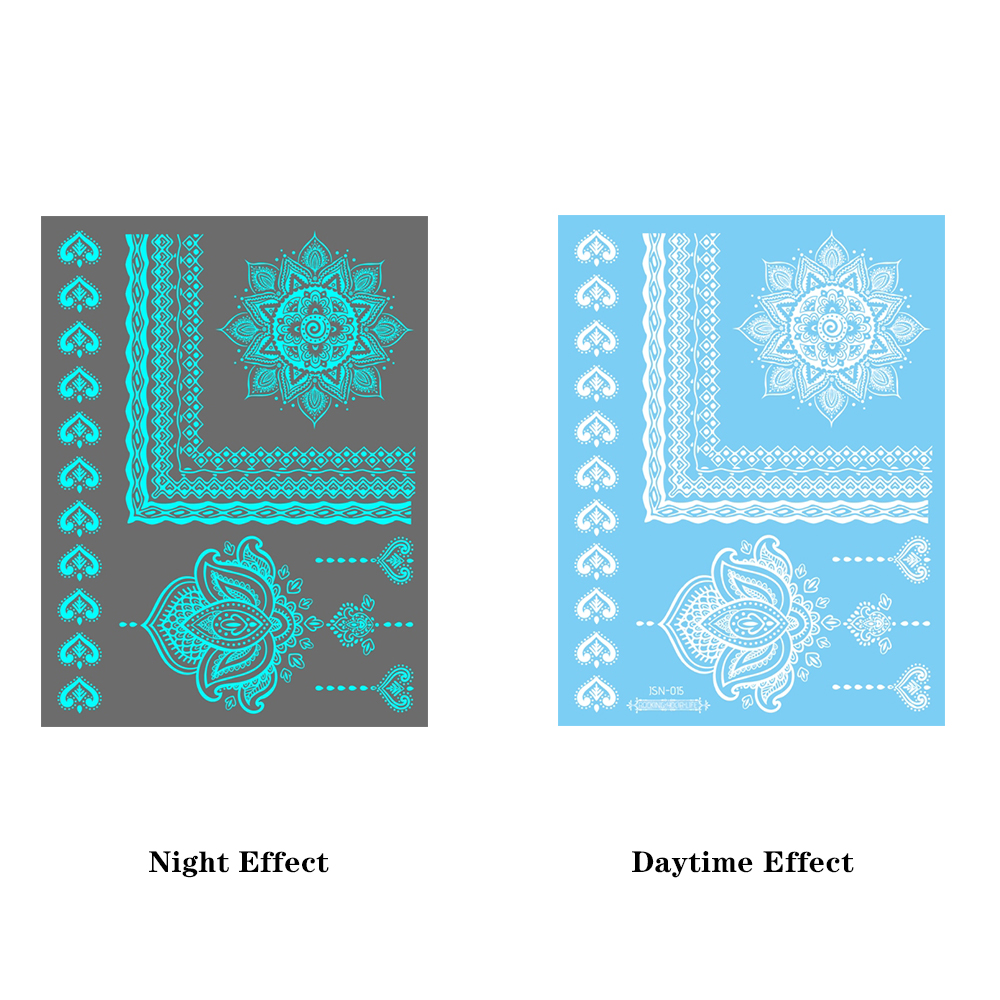 Blue Luminous Glow Hand Henna กันน้ําชั่วคราว Tattoo สติก