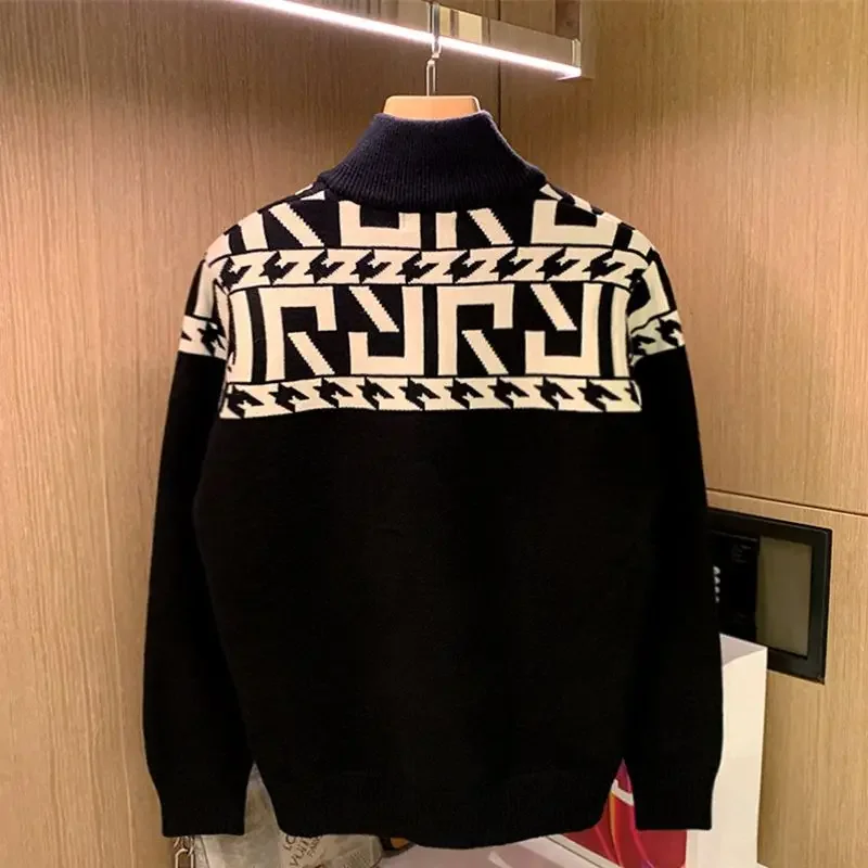 Homem roupas colarinho zip-up blusas de malha para homens jaqueta pulôveres gráficos casaco com zíper maletria moda coreana grande tamanho
