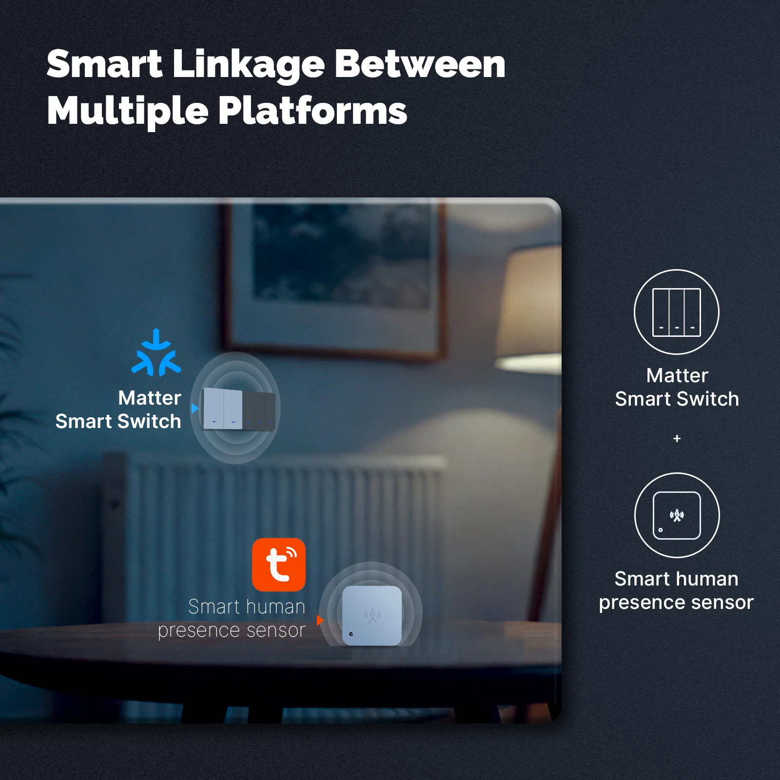 Inteligentny włącznik światła MOES EU WiFi Tuya Matter, współpracuje z Alexa Google Apple HomeKit SmartThings, pilot głosowy aplikacji