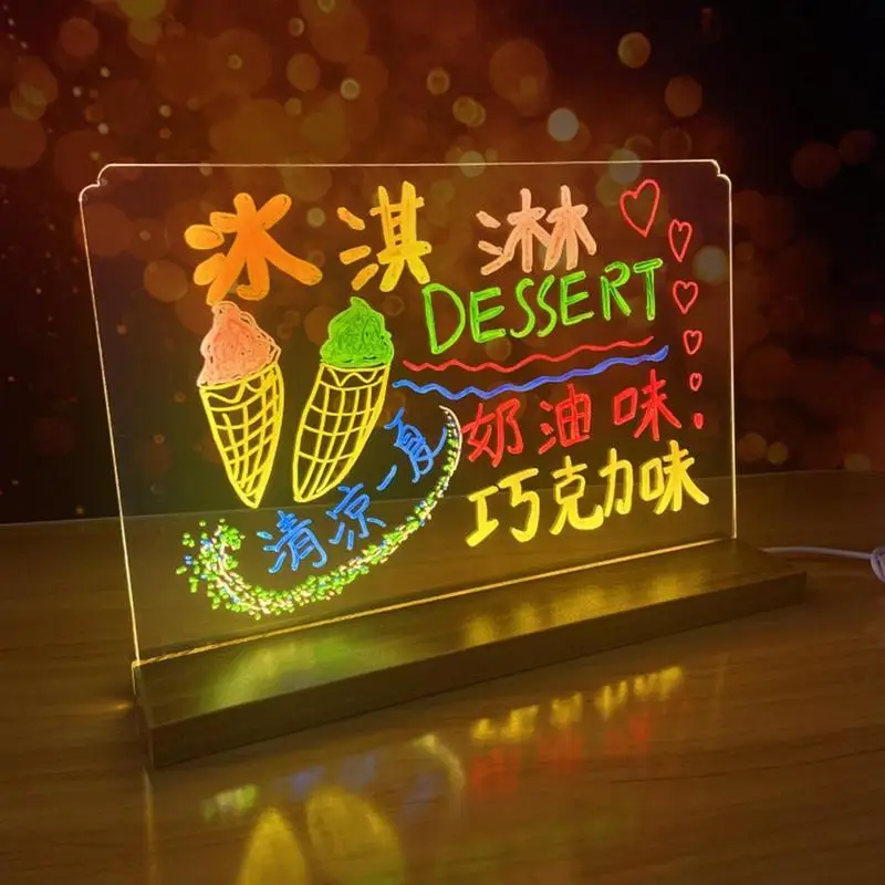 LED Message Note Board Dry Erase Light Up Note Board Bright LED Light Strip Glowing Acrylic Message Marker Board For School Work