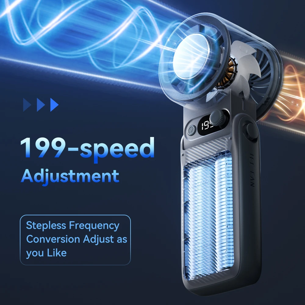 Tragbarer Handventilator, starker Wind, 199 Gänge, Windgeschwindigkeit, LED-Digitalanzeige, verstellbar, Turbo, tragbar, für den Außenbereich, 8000 mAh