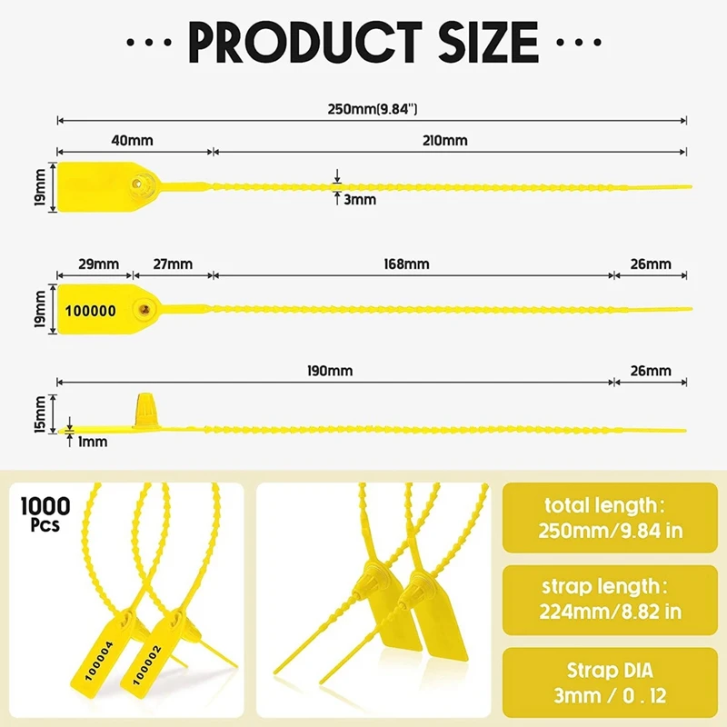 Sigilli antimanomissione in plastica da 1000 pezzi etichette per estintori etichette di sicurezza sigilli etichette con fascette numerate di sicurezza (giallo)