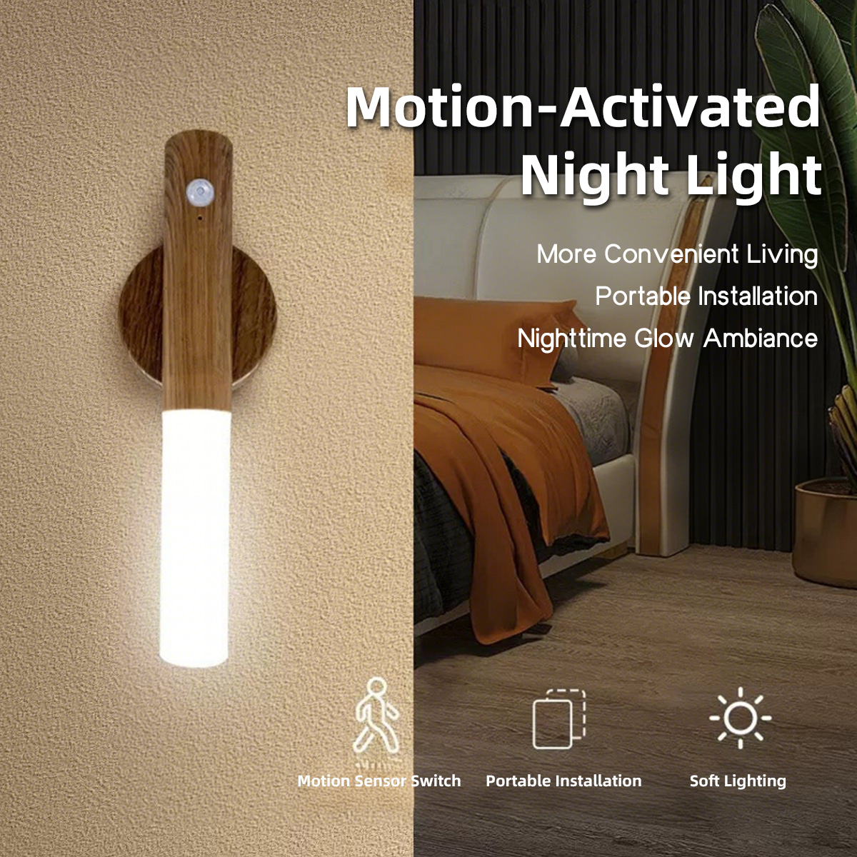 Luz LED nocturna con Sensor inteligente, lámpara de pared magnética recargable, pasillo, escalera, armario de baño, luz decorativa de ambiente