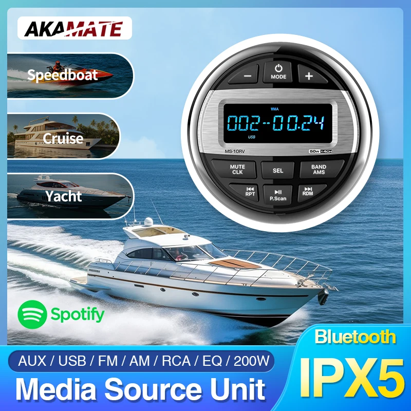AKAMATE Boot Media MP3-Player Marine Stereo Wasserdicht Bluetooth Audio Radio FM AM Empfänger für UTV ATV SPA RZR