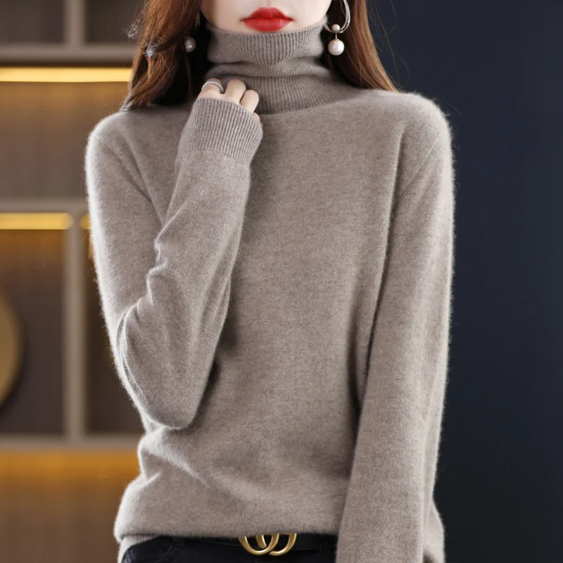 2022 Mùa Thu Và Mùa Đông Cashmere Áo Len Cao Cổ Của Phụ Nữ Đầu Cao Cổ Áo Len Của Phụ Nữ Áo Len Màu Rắn Kích Thước Lớn